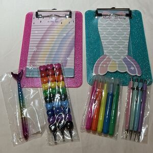 Lot Of New Stationary Items. Small Clip Boards With Paper And Pens.